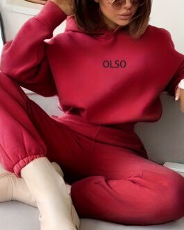 Letter Print Hooded Sweatshirt & Elastic Waist Sweatpants Two-piece Set
