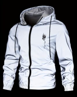 Men’s Casual Letter Print Zip Up Hooded Jacket