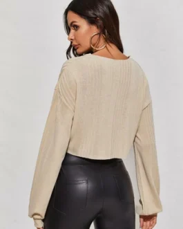 Ribbed Notched Raw-Cut Crop Top