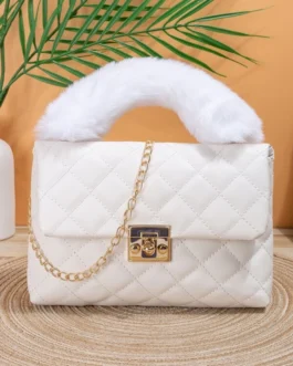 Fluffy Handle Quilted Flap Square Bag