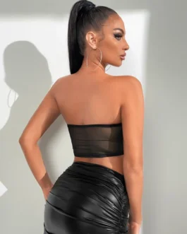 Rhinestone Detail Strapless Crop Tube Top