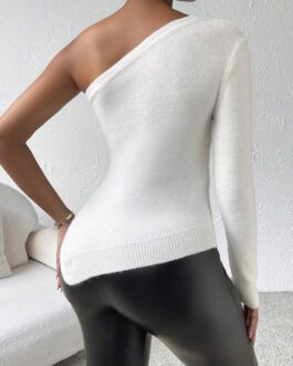 One Shoulder Cable Knit Sweater