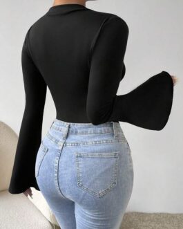 Mock Neck Flare Sleeve Bodysuit