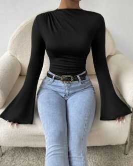 Mock Neck Flare Sleeve Bodysuit