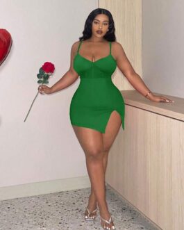 Plus Size Hot Slit Bodycon Cami Mini Dress