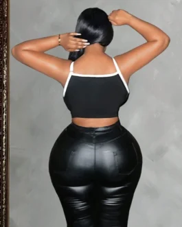 Knitted Contrasting Color Tight Tank Top