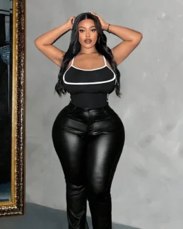 Knitted Contrasting Color Tight Tank Top