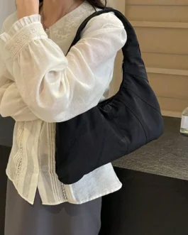 Solid Color Crescent-Shaped Shoulder Bag