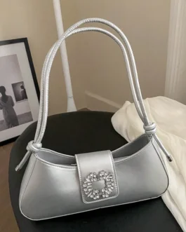 Elegant Underarm Bag With Rhinestone Buckle Shoulder Bag