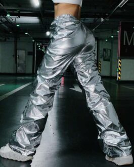 Street V-Waist Shiny Silver Slim Fit Pants