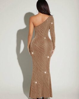Texture Mermaid Floor-length One Shoulder Evening Dress