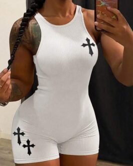 Simple Basic Sleeveless Vest Rib Knitted Jumpsuit