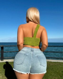 One Shoulder Twist Front Crop Top