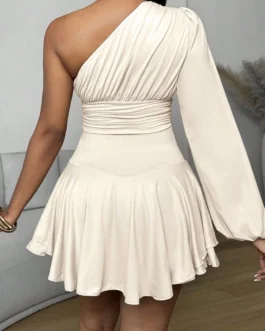 Ruffle Trim Puff Sleeve Mini Dress