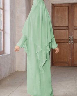 Two-Piece Floor-Length Abaya Dress With Coordinated Hijab Scarf