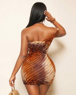 Tie Dye One Shoulder Twist Knot Mini Skirt