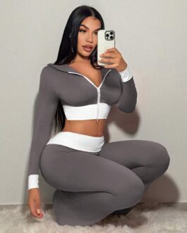 Casual Low Waist Flared Pants & Sweatshirt 2Pcs Set