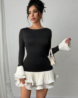 Rokex Black And White Skinny Backless Short Dress