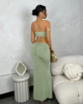 Halter Neck Tight-Fitting With Hollow-Out Dress