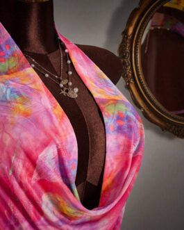 Tie-Dye Print Draped Neck Sleeveless Crop Top