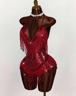 Sequin Tassel Backless Bandage Jumpsuit