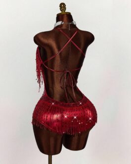 Sequin Tassel Backless Bandage Jumpsuit