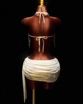 Sequin Tassel Crop Top & Ruffle Mini Skirt 2 Pieces Set