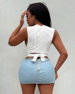 Hollow Out Front & Back Tie Waist Cropped Tank Top